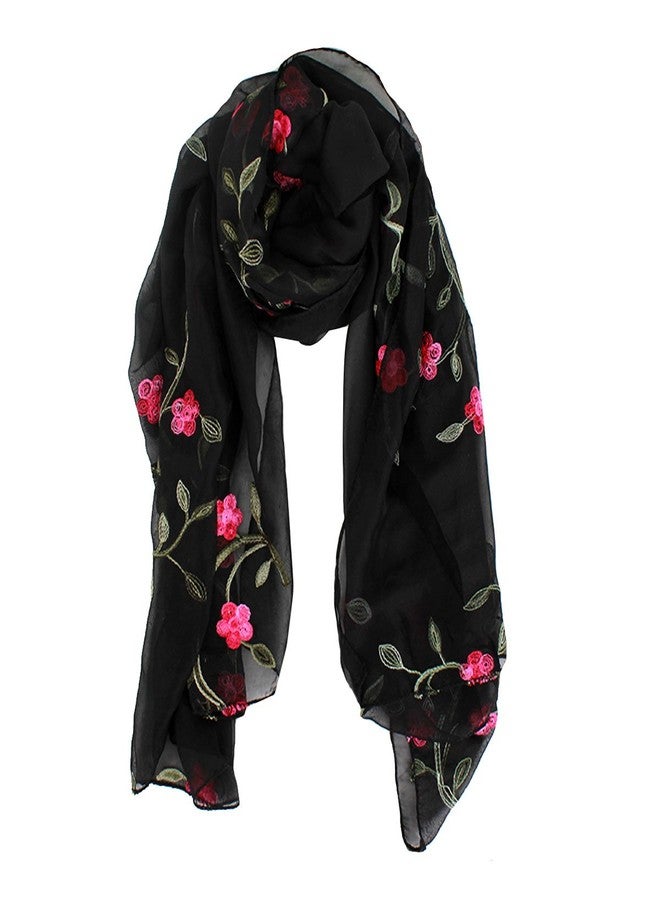 Minache Women Embroidery Chiffon Long Scarf Summer Fall Shawl Wrap Cover up - Image 1